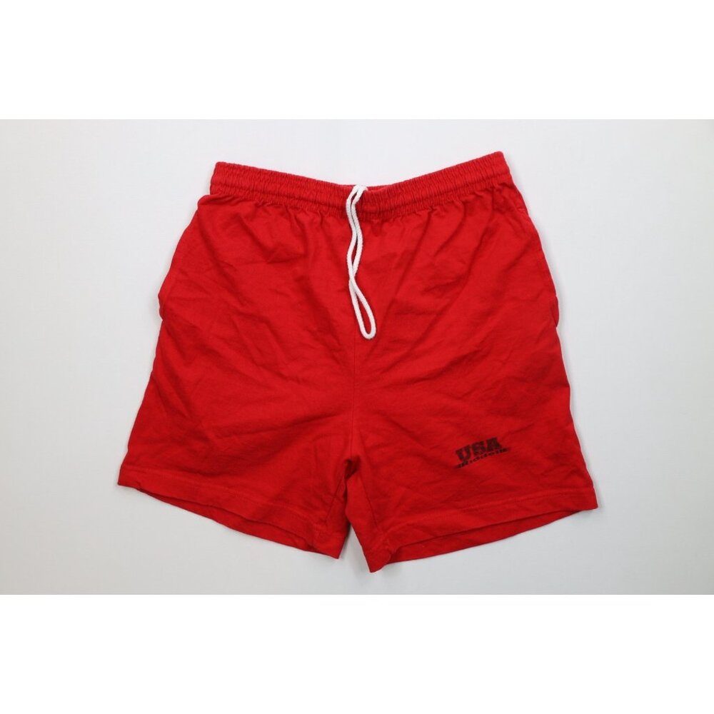 Vtg 90s Riddell Football Mens Medium Spell Out Above Knee Shorts Red Cotton USA